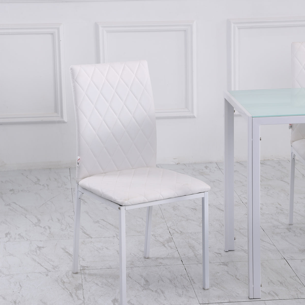 Modern Dining Chairs Set of 4, Upholstered Faux Leather Kitchen Chairs with Rhombic Tufting and Metal Legs – view 9