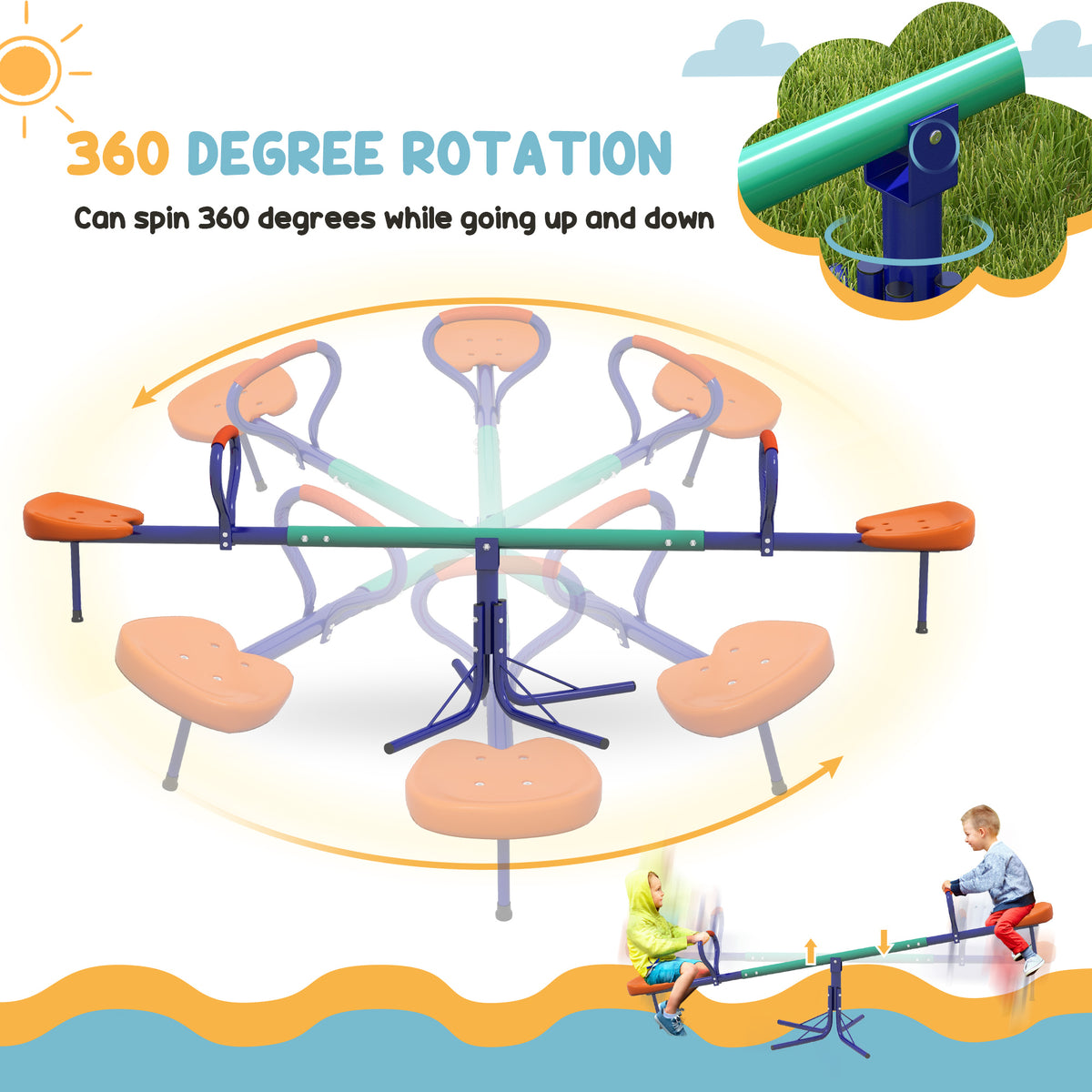Kids Seesaw Swivel with 360 Degrees Rotating, Outdoor Playground Equipment for Backyard, Playground, Multicoloured