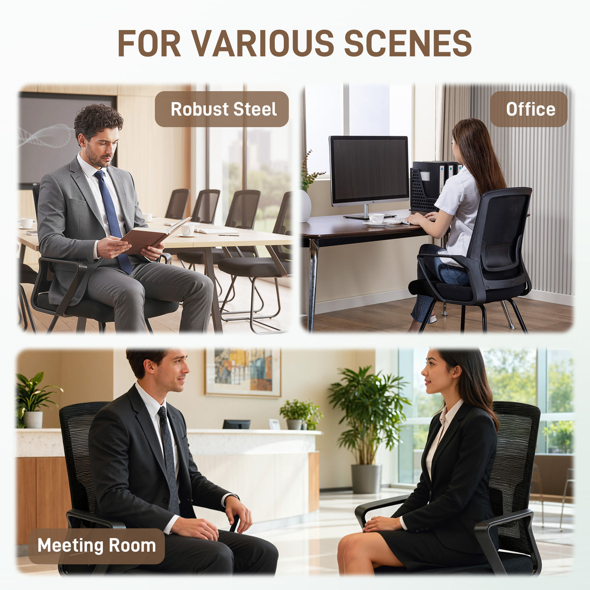Desk Chair, Desk Chair No Wheels with Mesh Back, Lumbar Support, Metal Base for Reception, Conference