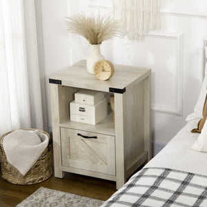 Side Table with Storage, Farmhouse End Table with Drawer, Open Shelf and Barn-style Panel – view 7