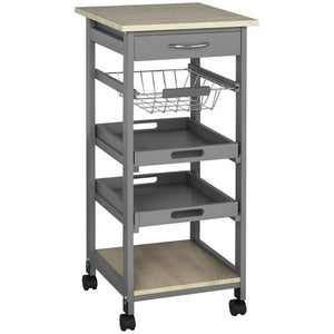 Rolling Kitchen Island Cart, Mobile Utility Storage Cart with Drawer, Wire Storage Basket, Removable Tray