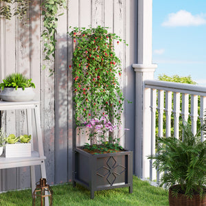 Galvanized Raised Garden Bed with Trellis, Metal Planter Box with Drainage Holes for Climbing Plants, Vegetable, Vines