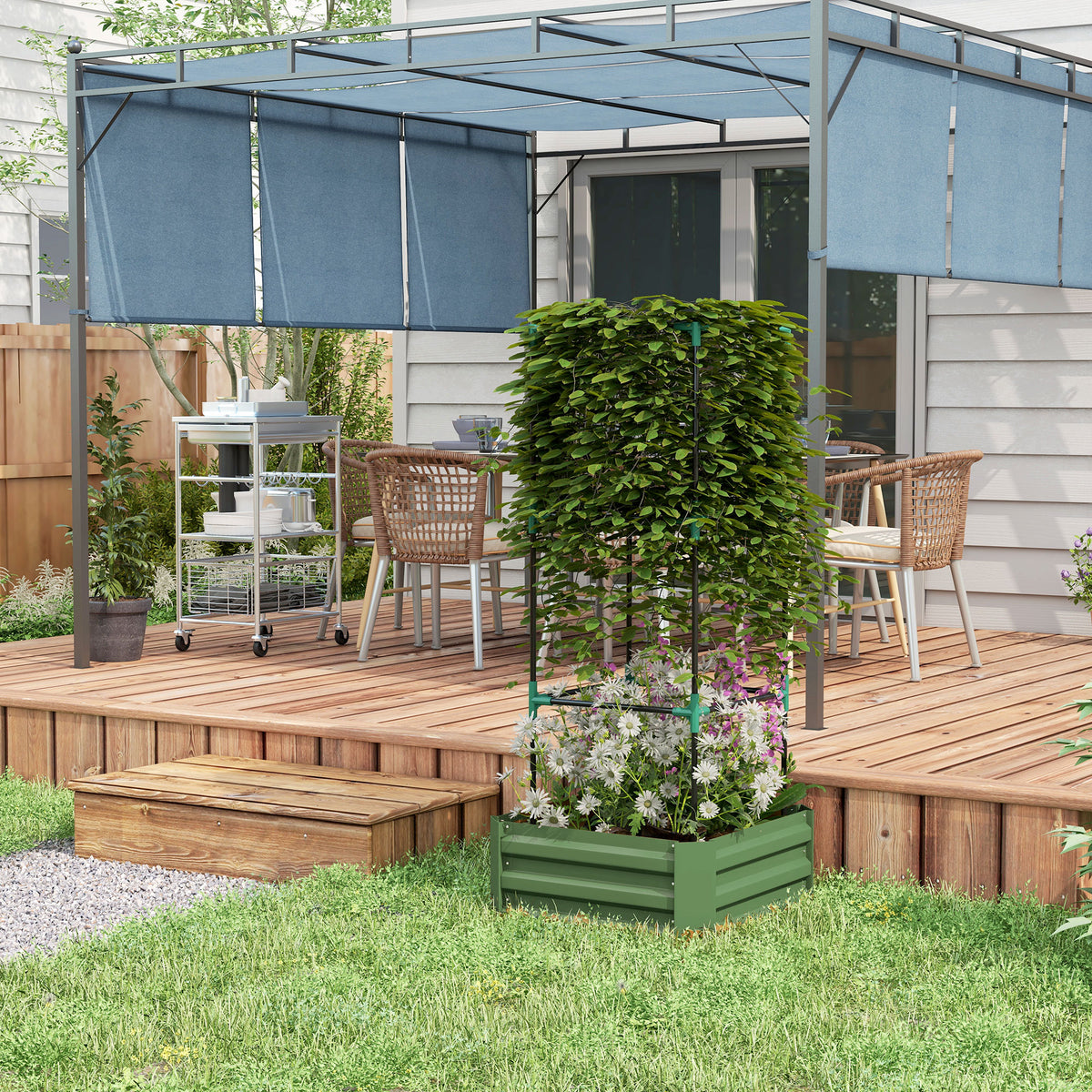 Galvanized Planter Box, Outdoor Raised Garden Bed with 3-Tier Trellis Tomato Cage for Climbing Vines – view 20