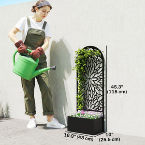 Metal Raised Garden Bed with Trellis for Climbing Plants, Freestanding or Wall Mounted Flower Bed with Privacy Panel