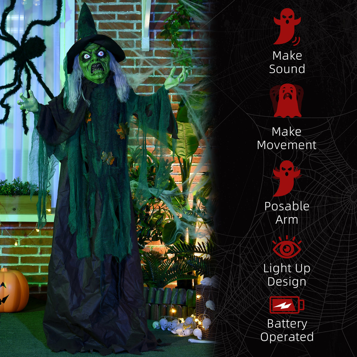 55.9 Inch/4.7ft Life Size Outdoor Halloween Decoration Hanging Mummy with Spider Web, Animated Prop Decor with Sound and Motion Activated, Light Up Eyes, Creepy Sound