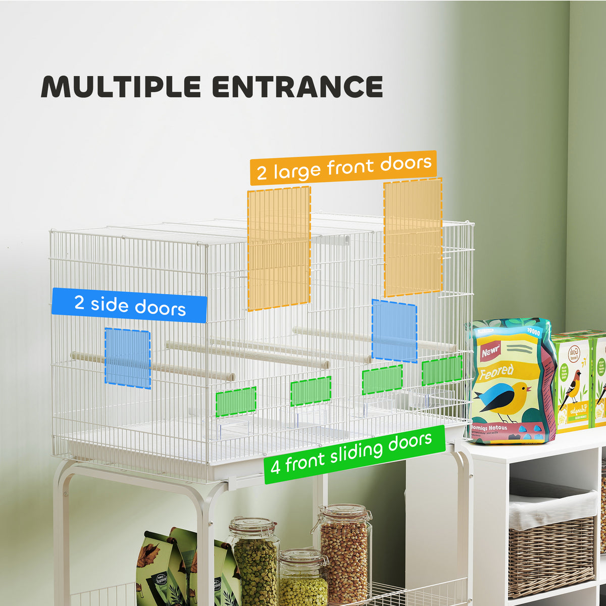 18" H Bird Cage, Large Parakeet Cage for Budgie, Lovebird, Canary, Finches with Divider, Black – view 19