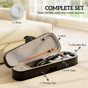 4/4 Full Size Violin, Wood Acoustic Violin Set for Beginners, Adults, with Case, Rosin, Shoulder Rest, Black