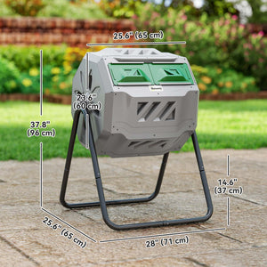 43 Gallon (160L) Tumbling Compost Bin Outdoor Dual Chamber 360° Rotating Composter with Sliding Doors – view 16