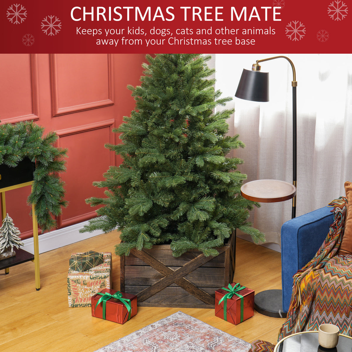 24" Farmhouse Christmas Tree Base Cover Wooden Christmas Tree Collar Box Home Decoration Dark Distressed Wood Finish