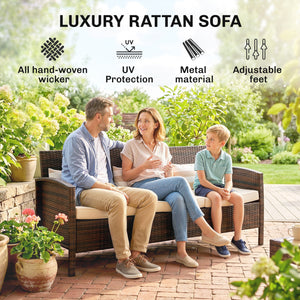 3-Seater Wicker Sofa, PE Rattan Outdoor Couch Conversation Furniture with Removable Cushions for Patio – view 10