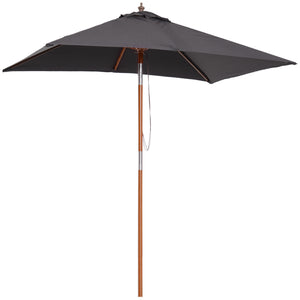6.6x5ft Square Market Parasol, Wooden Patio Umbrella with Tilt Mechanism and 6 Bamboo Ribs