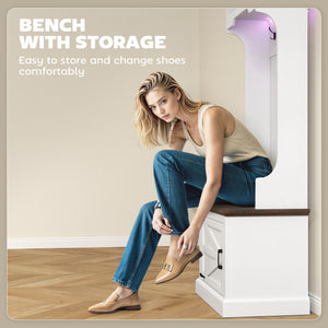 3-in-1 Hall Tree with Bench, Coat Rack with Shoe Storage, Distressed Black – view 20