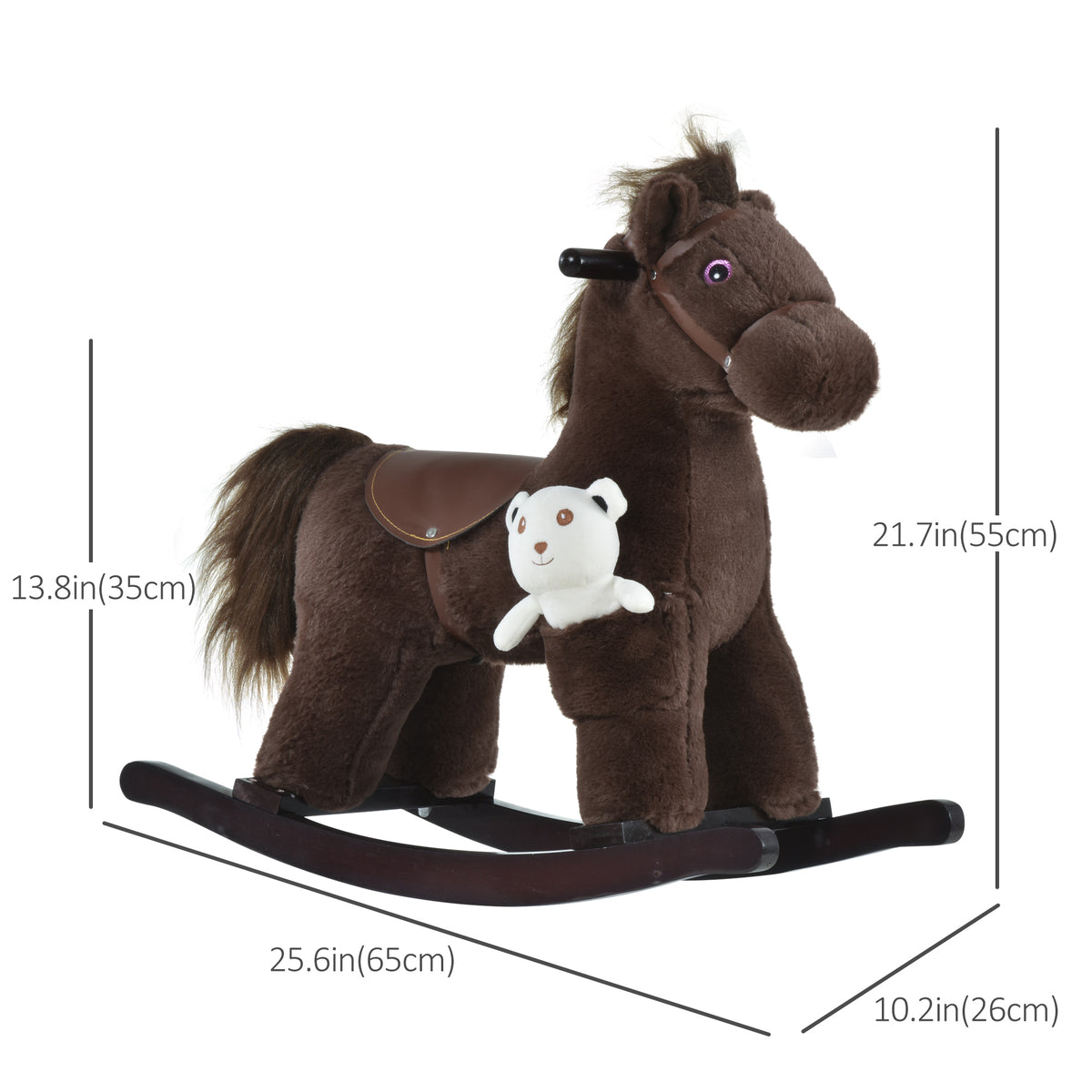 Qaba Kids Rocking Horse Plush Animal on Wooden Rockers with Sounds, Wooden Base and Bear Toy, Baby Rocking Chair