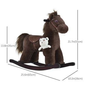 Qaba Kids Rocking Horse Plush Animal on Wooden Rockers with Sounds, Wooden Base and Bear Toy, Baby Rocking Chair