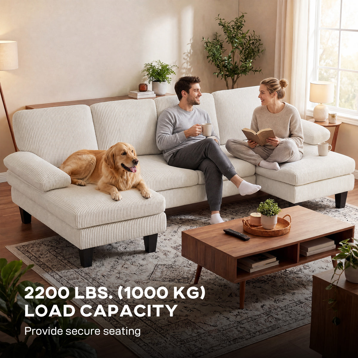 Sectional Sofa, U Shaped Couch with Double Chaise, Pillow-top Armrests and Spring Cushions – view 5
