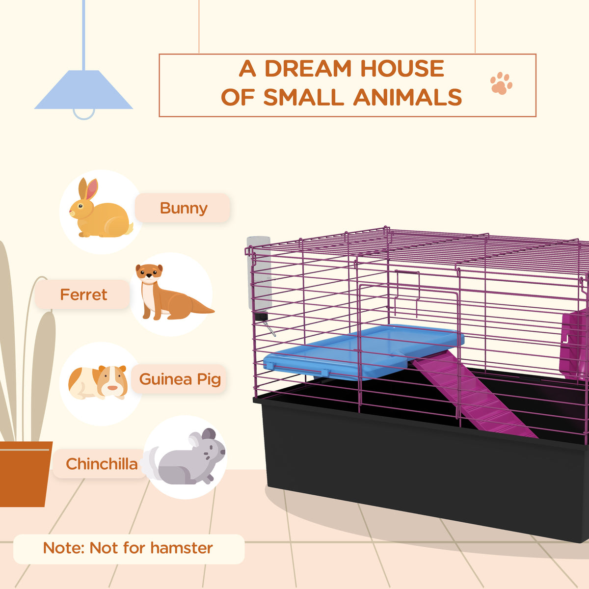 18.5" Small Animal Cage with Water Bottle, Food Dish, Platform, Ramp, Black – view 3