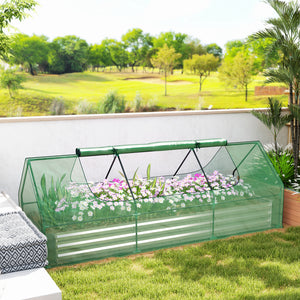8.6 x 3 x 1ft Raised Garden Bed with Mini Greenhouse, Galvanized Raised Garden Bed with Cover for Herbs and Vegetables, Small Greenhouse for Patio Garden Balcony, Green