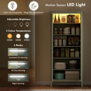 69.5" Tall Kitchen Pantry Storage Cabinet with Motion Sensor LED Light, Modern Kitchen Pantry Cabinet, Green – view 3