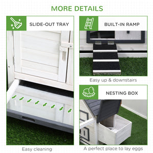 65" Chicken Coop Wooden Hen House Rabbit Hutch Poultry Cage Pen Outdoor Backyard with Nesting Box, Ramp, Run, and Ladder