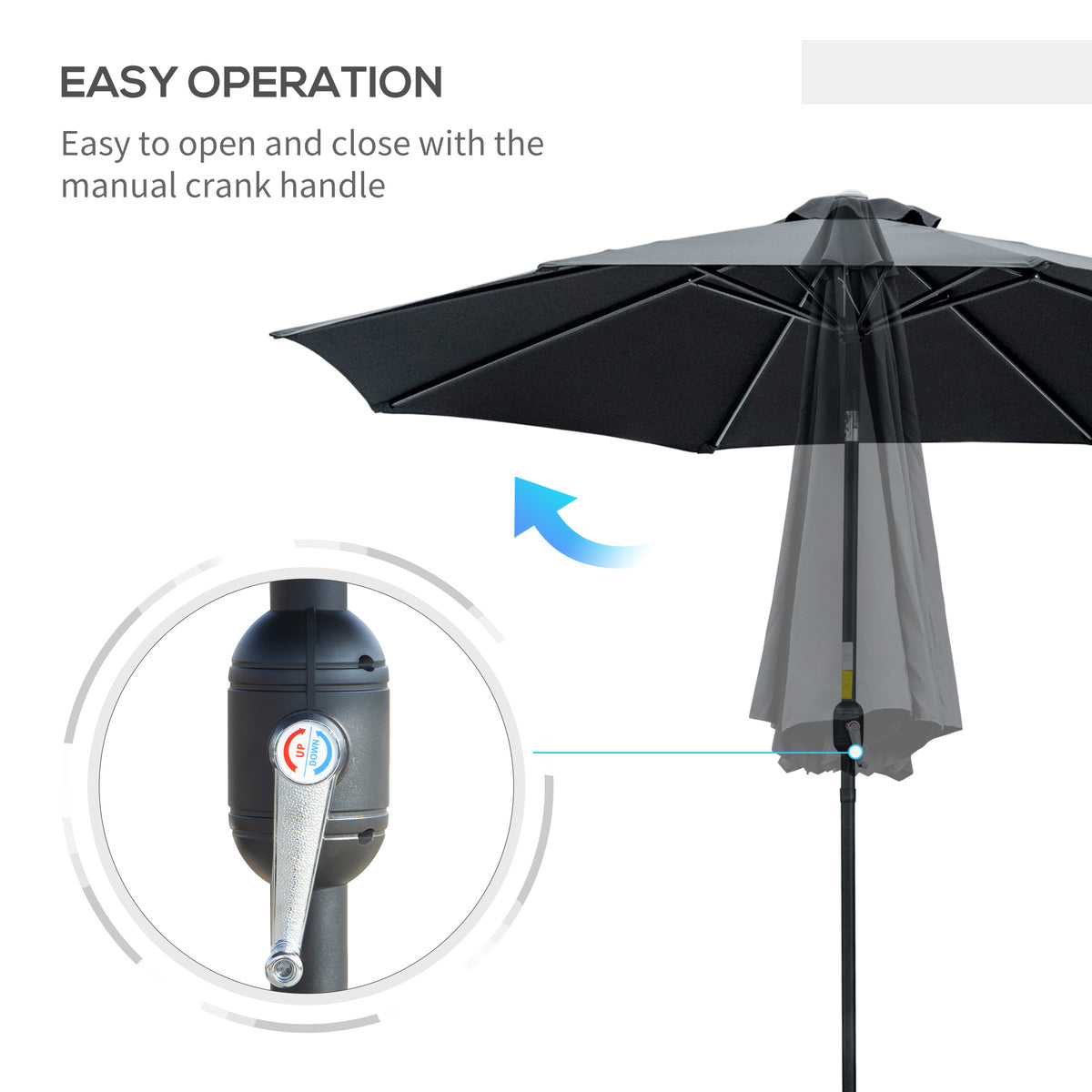 10' x 8' Round Market Umbrella, Patio Umbrella with Crank Handle and Tilt, Outdoor Parasol for Garden, Blue – view 39