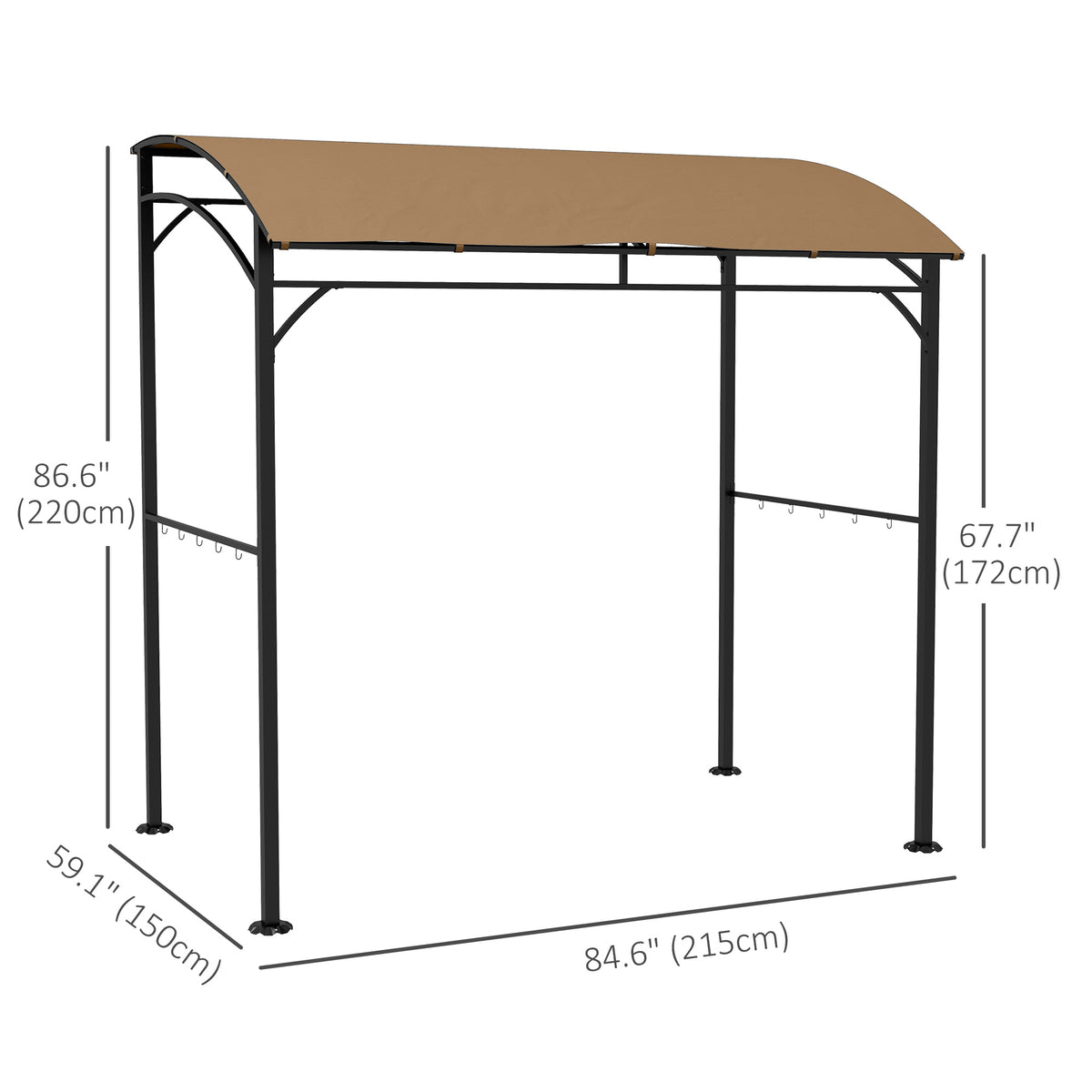7' x 5' BBQ Grill Gazebo Tent, Garden Grill Canopy with Steel Frame and Hooks, Outdoor Sun Shade, Grey – view 44