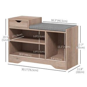 Upholstered Shoe Storage Bench, Hallway Shoe Storage with Seat, Drawer, 3 Open Shelves for Entryway, Grey – view 2