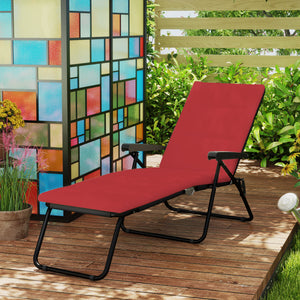 Foldable Lounge Chair, Reclining Patio Sun Lounger with 6-Position Adjustable Back, Blue and White