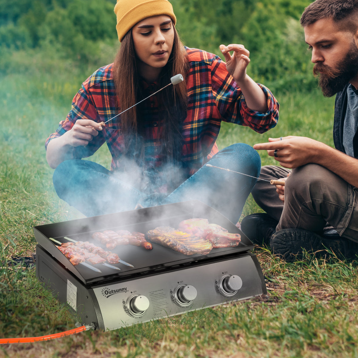 2 Burner Liquefied Gas Grill, Portable Tabletop BBQ Grill, for Camping, Picnic, Silver – view 14