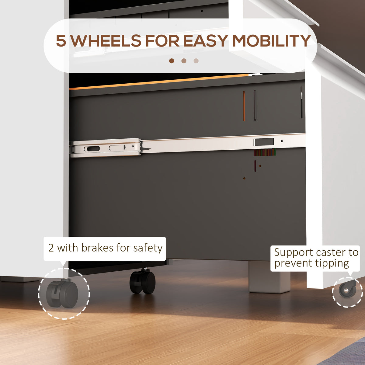 3 Drawer File Cabinet with Lock, Steel Vertical Filing Cabinet with 5 Wheels and Hanging Bar for – view 13