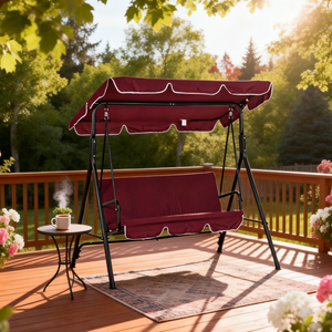 3-Seater Outdoor Porch Swing with Adjustable Canopy, Patio Swing Chair for Garden, Poolside, Backyard, Green and White