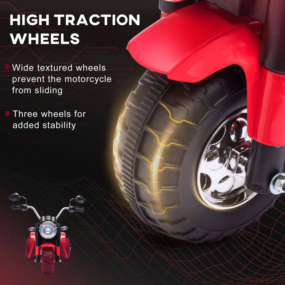 Aosom Kids Electric Motorcycle 6V Battery Powered Ride-On Dirt Bike 3-Wheels Motorbike with Horn Headlights Realistic Sounds 1.24mph Speed for Girls Boy 18 - 36 Months