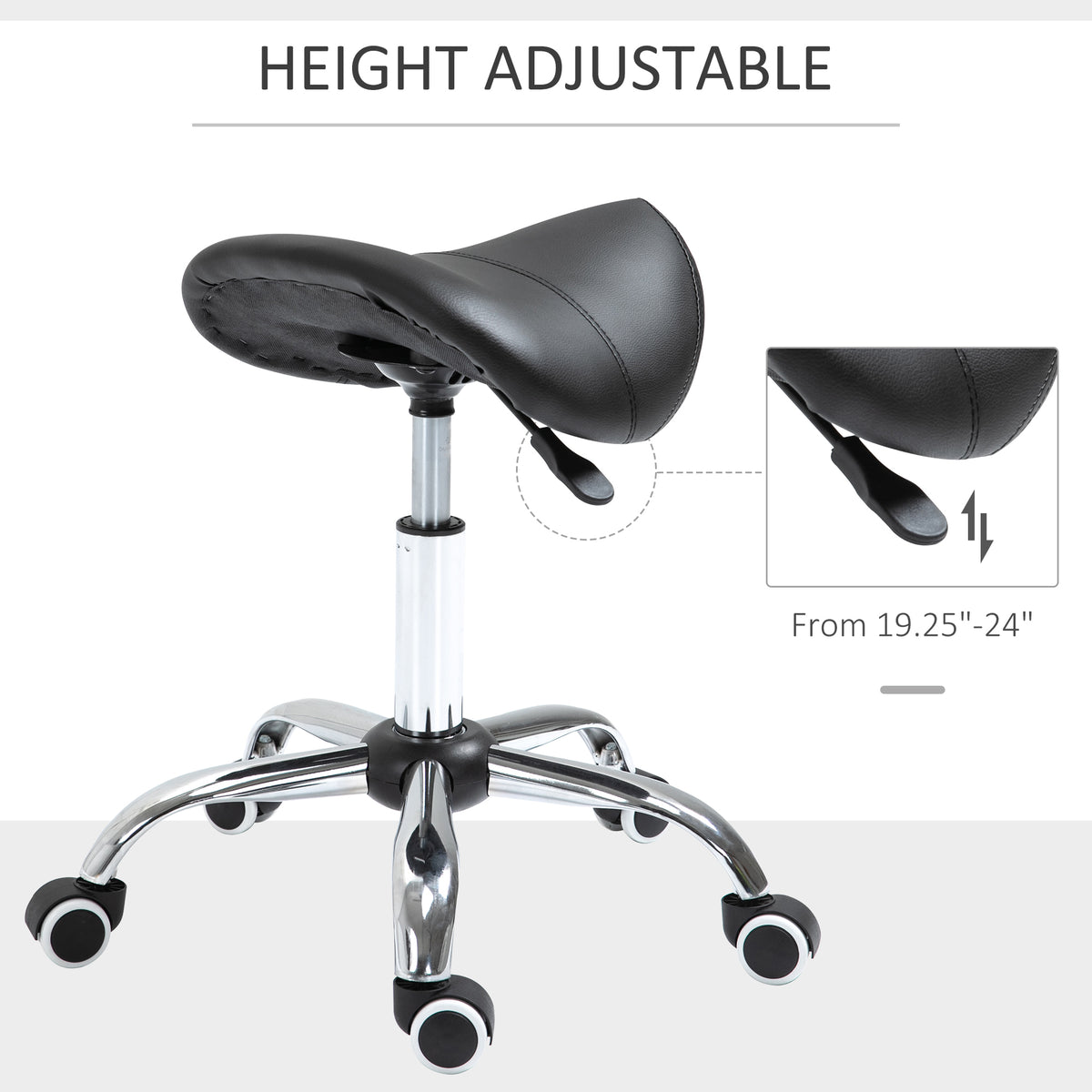 Adjustable Hydraulic Rolling Salon Stool Swivel Saddle Chair Spa Beauty Seat PU Leather,  Black