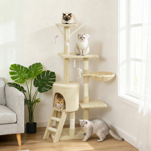 53" Cat Tree Tower, Kitten Activity Centre with Scratching Posts, Condo, Perches, Ladder, Hammock – view 14